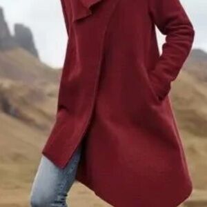 NWT Garnett Hill Asymmetrical Wool Coat. Burgundy. Swing.